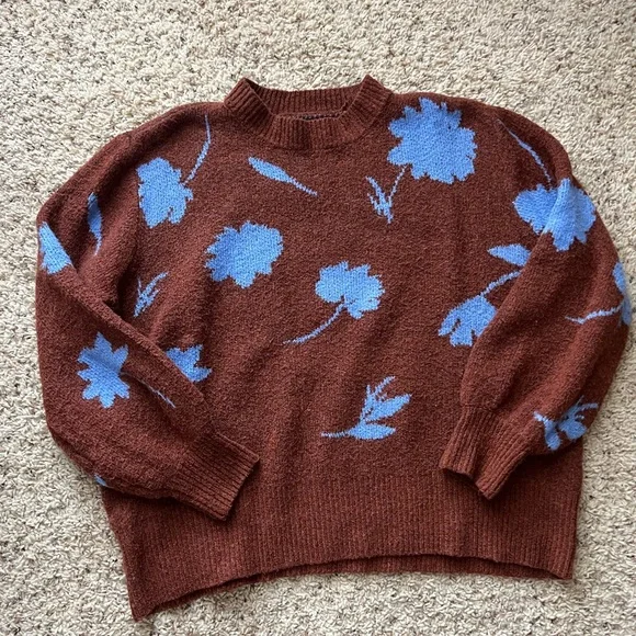 Sweaters Ana Brown And Blue Floral Sweater Size Xxl